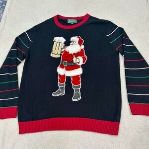 Genuine UGLY CHRISTMAS SWEATER Men's XXL Santa With Large Beer Mug Black